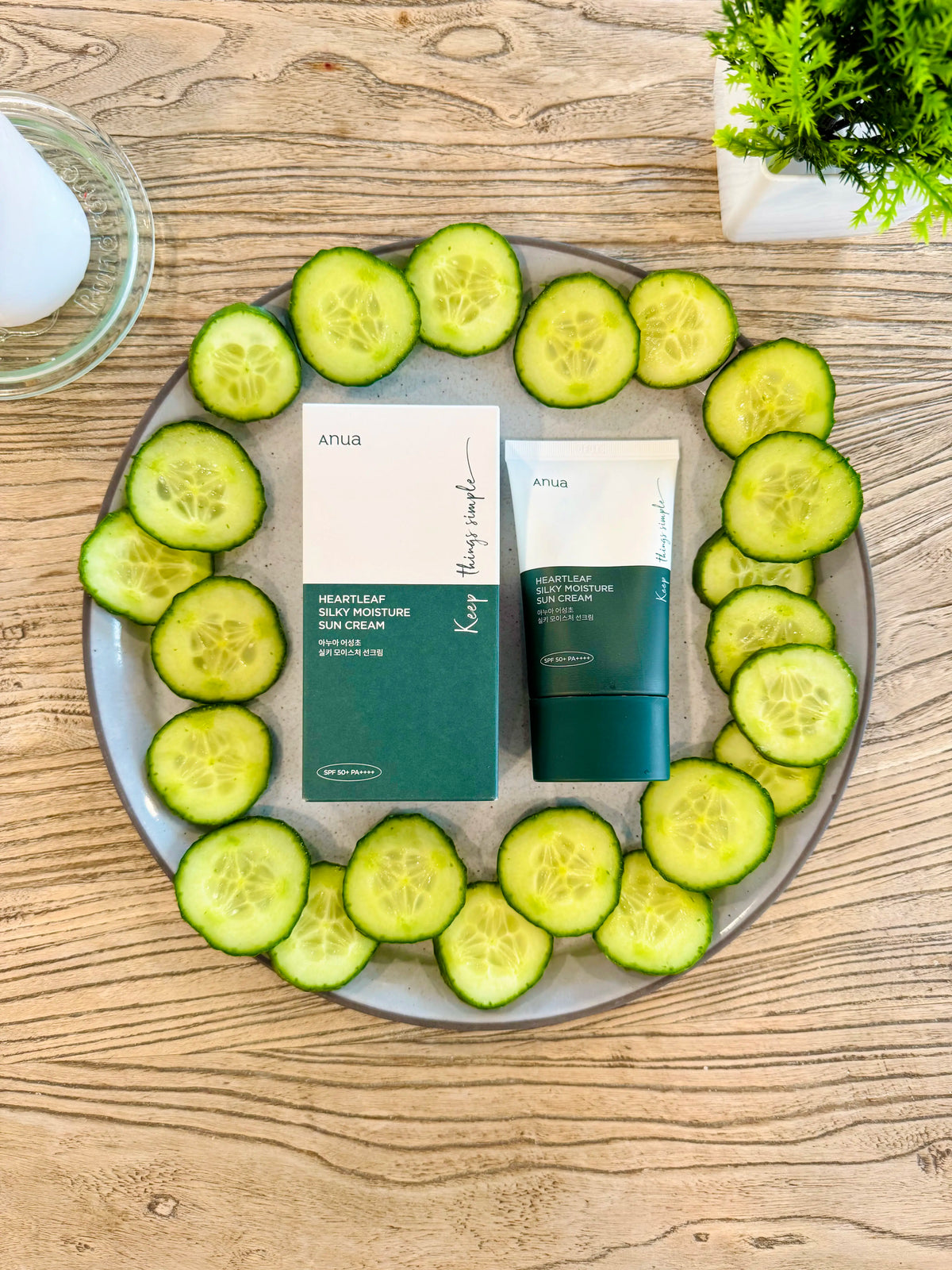 Heartleaf Silky Moisture Sun Cream på talerken
