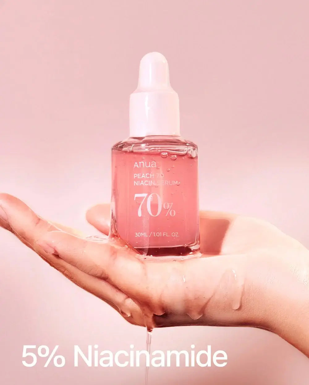 Anua Peach 70 Niacinamide Serum – Opfriskende serum med 70% ferskenekstrakt og niacinamid for en mere ensartet og strålende hud. 30 ml.