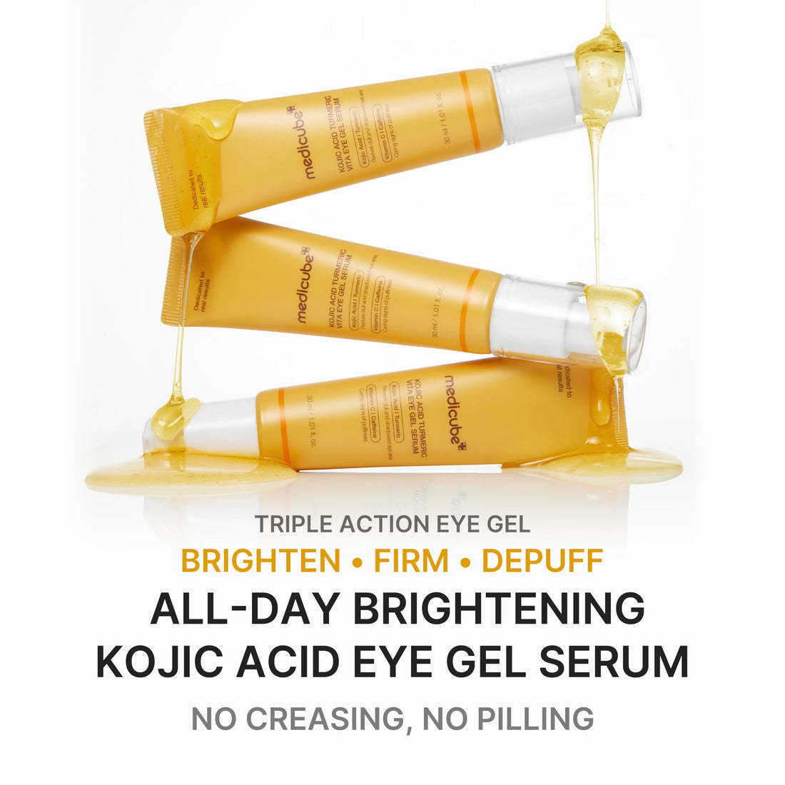Medicube Kojic Acid Turmeric Vita Eye Gel Serum – tre tuber med produktnavn