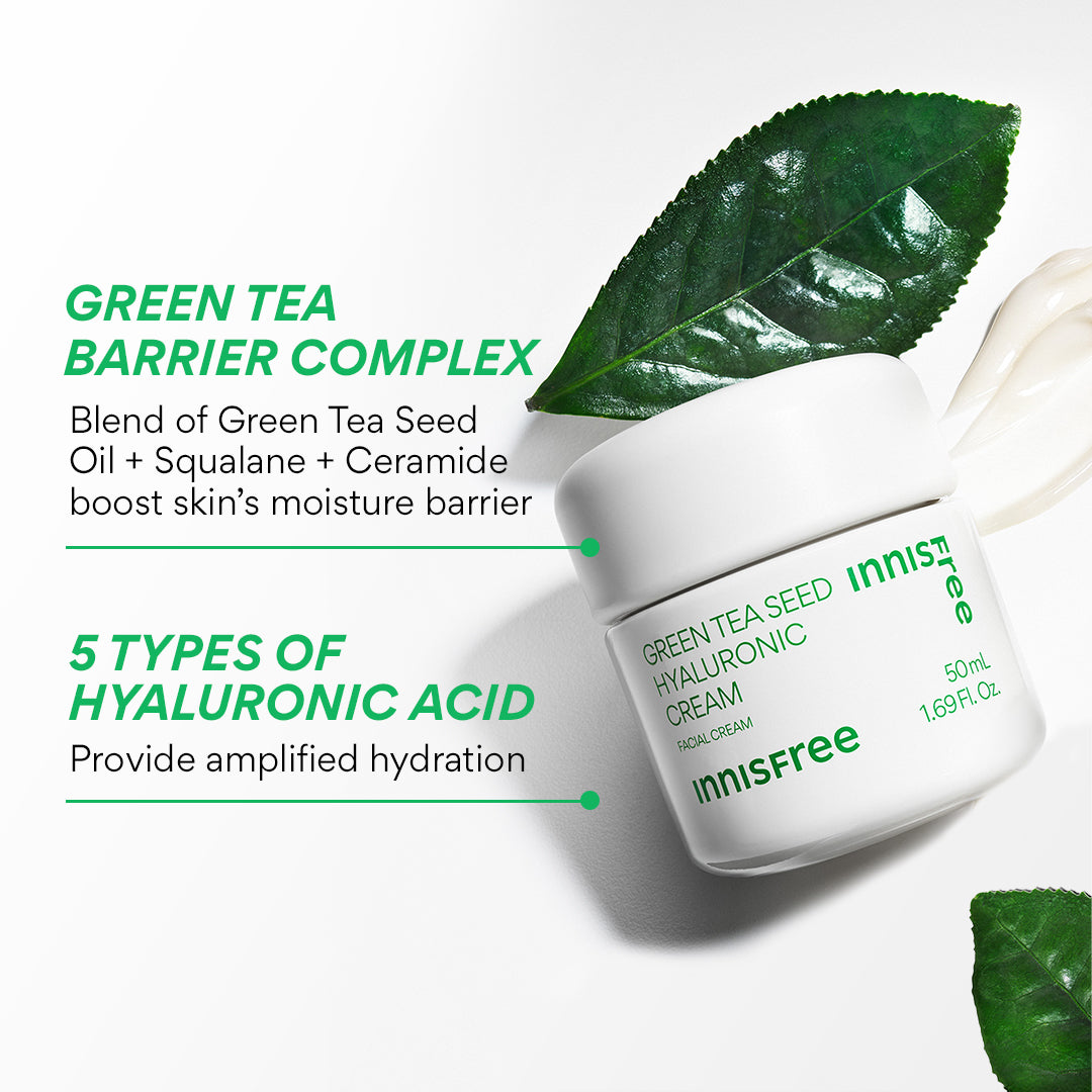 Innisfree Green Tea Seed Hyaluronic Cream – grøn te-kompleks og fem typer hyaluronsyre