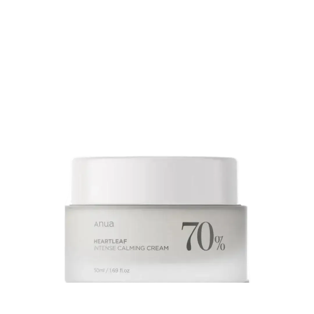 Anua Heartleaf 70% Intensive Calming Cream – Beroligende creme med 70% hjertensblad-ekstrakt, der lindrer rødme og styrker hudbarrieren. 50 ml.