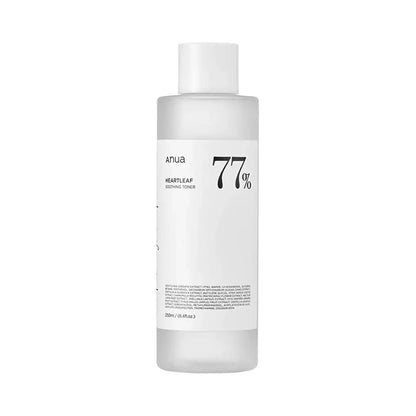 Anua Heartleaf 77 Soothing Toner – Beroligende toner med 77% hjertensblad-ekstrakt, der reducerer rødme og fugter huden. 250 ml