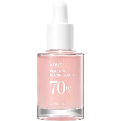 Anua Peach 70 Niacinamide Serum – Opfriskende serum med 70% ferskenekstrakt og niacinamid for en mere ensartet og strålende hud. 30 ml.