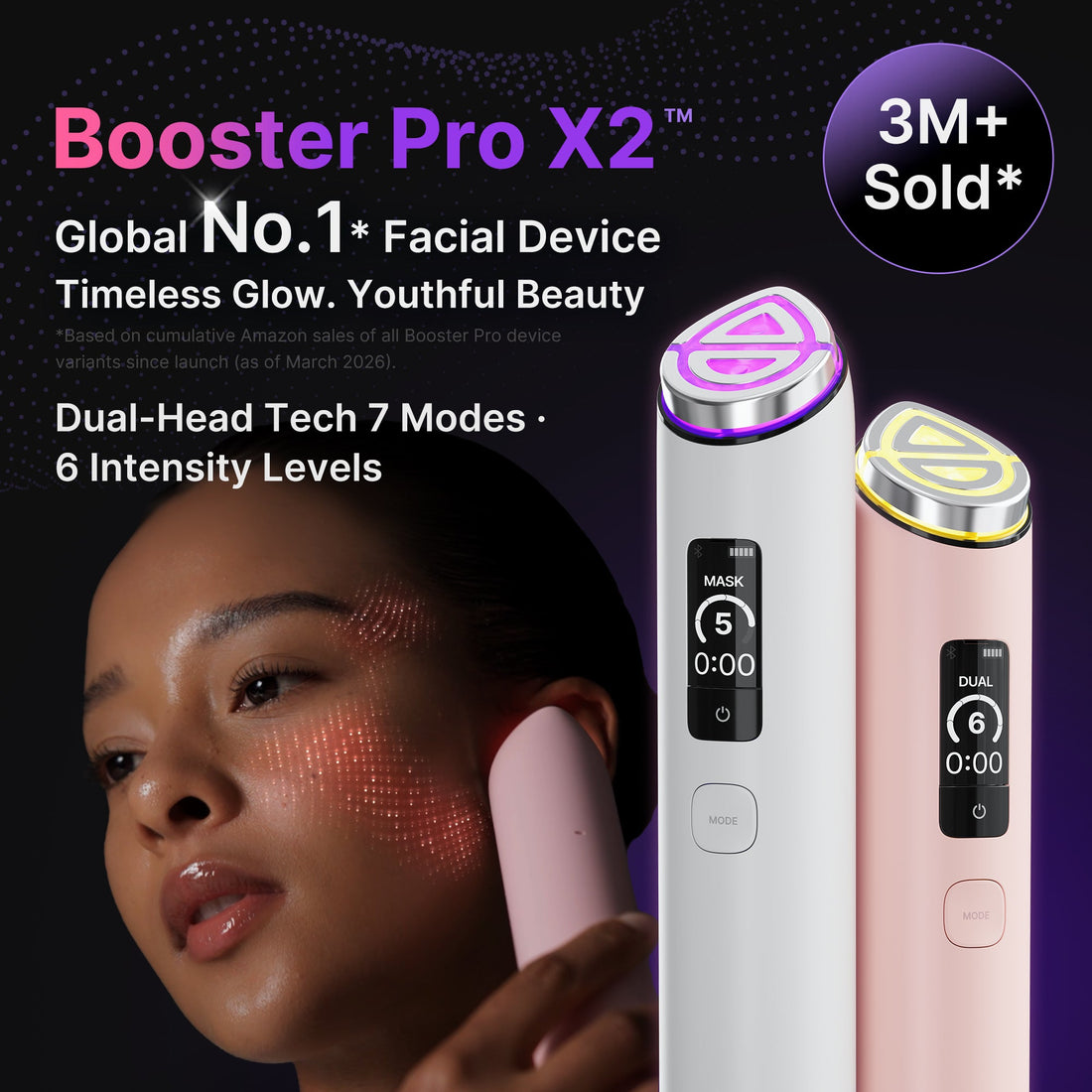 Booster Pro X2 med dual-head teknologi, 7 tilstande og 6 intensitetsniveauer