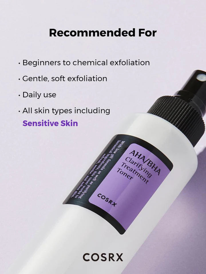 toner fra COSRX AHA BHA Clarifying Treatment. Daglig brug sensitiv hud. Koreansk hudpleje 