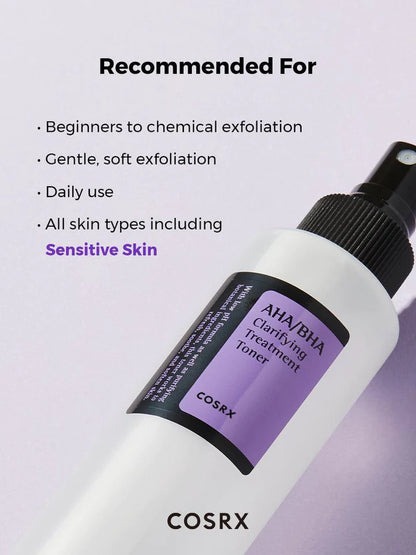toner fra COSRX AHA BHA Clarifying Treatment. Daglig brug sensitiv hud. Koreansk hudpleje 