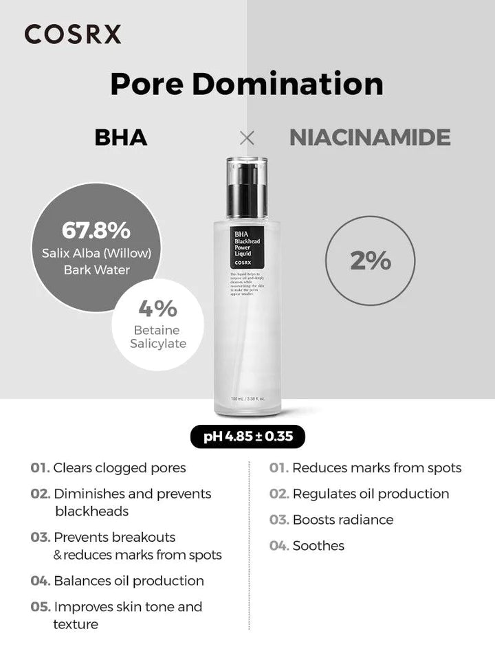 COSRX BHA Blackhead Power Liquid faktaboks med produktet 
