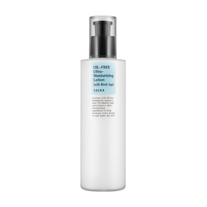 COSRX Oil Free Ultra Moisturizing Lotion moisturizer på en hvid baggrund. Koreansk hudpleje