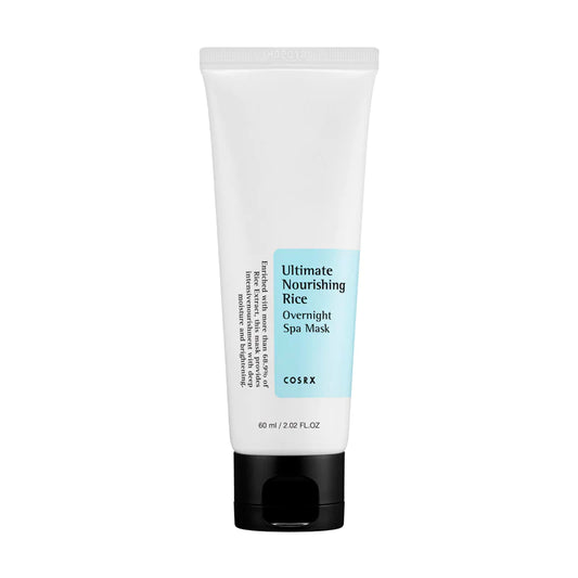 COSRX Ultimate Nourishing Rice Overnight Spa Mask på hvis baggrund