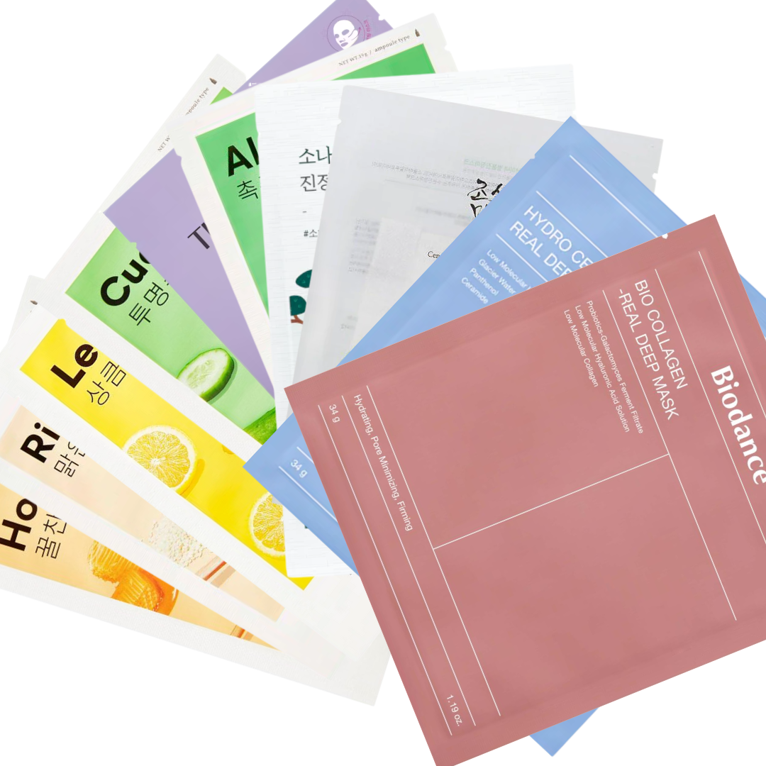 K-Beauty maskke pakke fra Komiko, Biodance, Missha