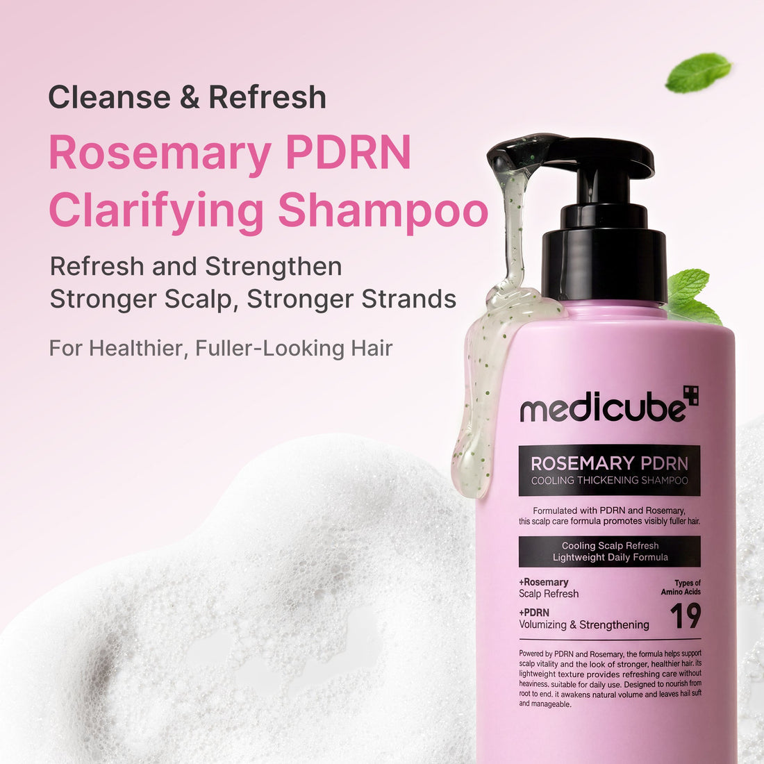Medicube Rosemary PDRN Cooling Thickening Shampoo – flasken med skum