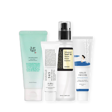 Komiko basis pakke 4 steps ro & barriere med Green Plum Cleanser, COSRX Snail Essence, Dr.Althea 345 Relief Cream og Round Lab Birch Juice solcreme