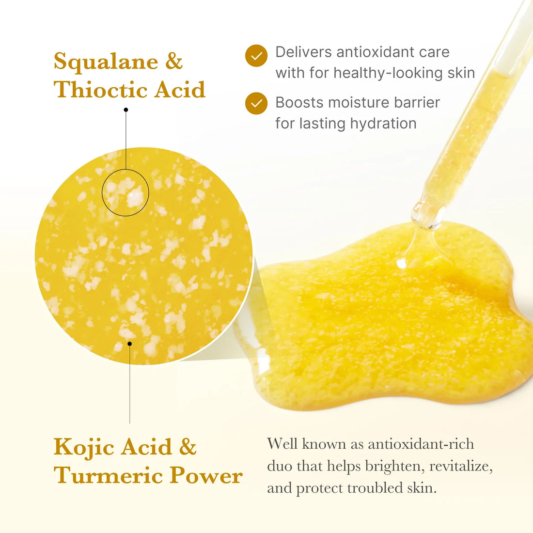 Medicube Kojic Acid Turmeric Niacinamide Serum – squalan og thioktsyre sammen med kojicsyre og gurkemeje