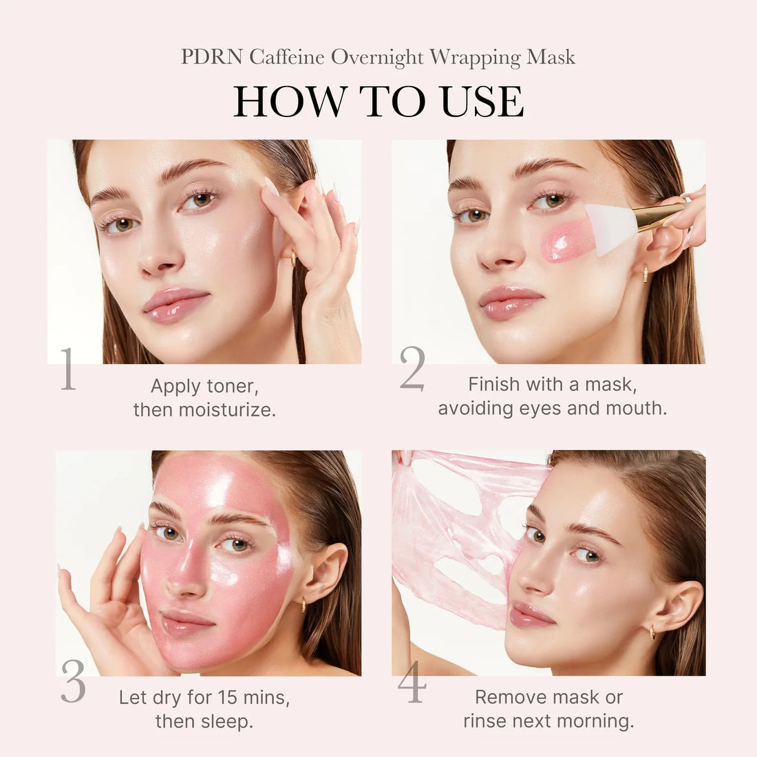 Medicube PDRN Pink Caffeine Night Wrapping Mask – sådan bruges masken i fire trin
