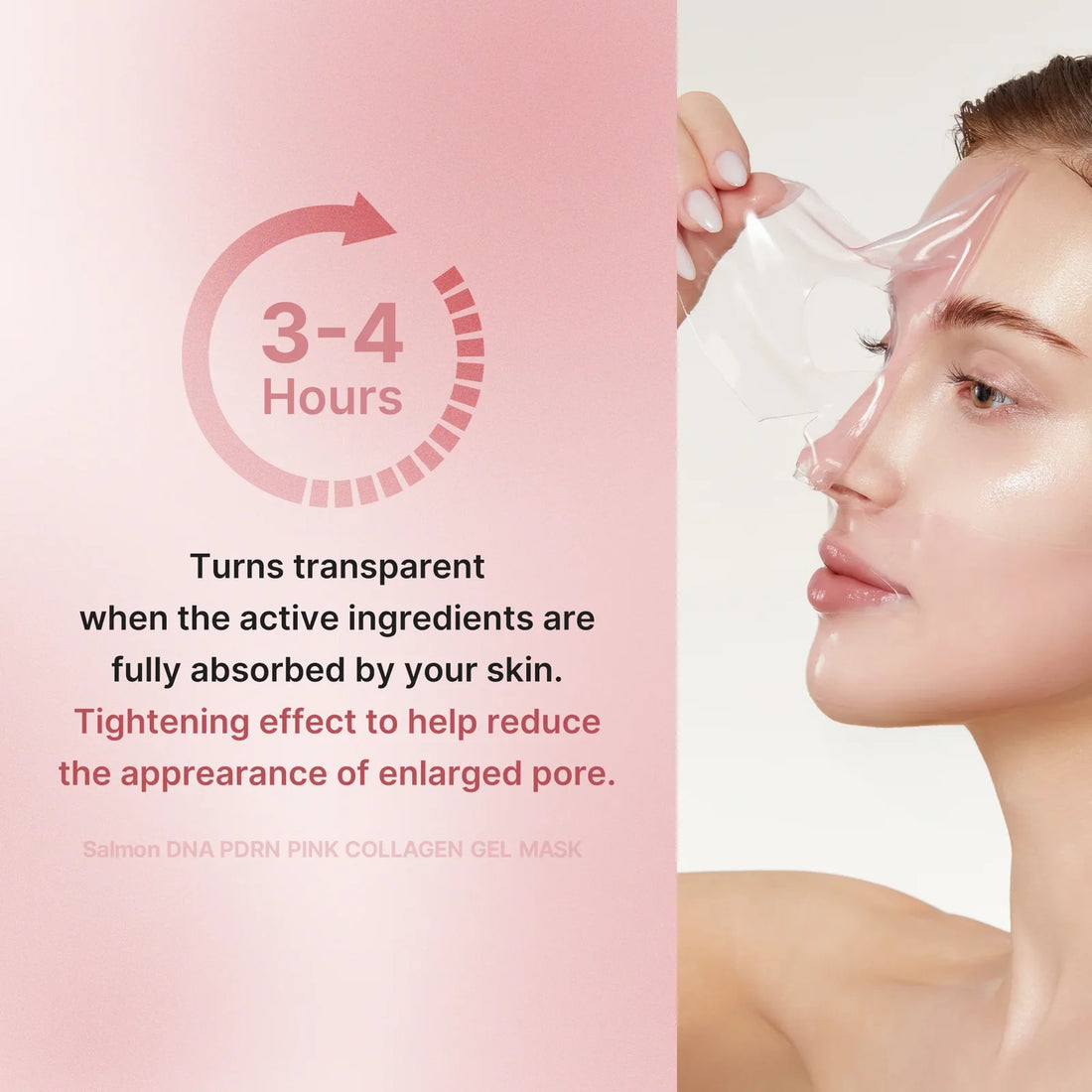 Medicube PDRN Pink Collagen Gel Mask – masken bliver gennemsigtig efter 3–4 timer