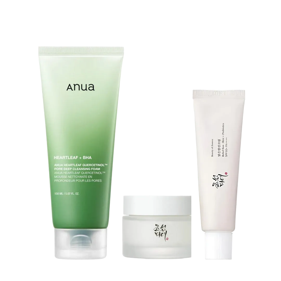 K-beauty 3-trins pakke – Rens, Fugt & SPF50+