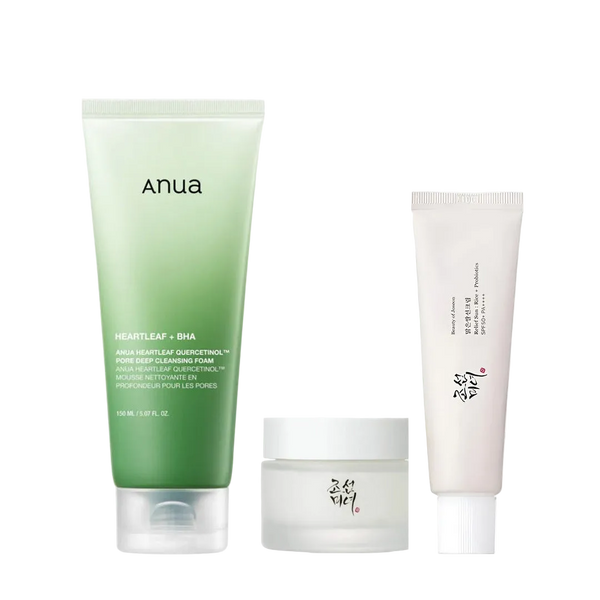 K-beauty 3-trins pakke – Rens, Fugt & SPF50+